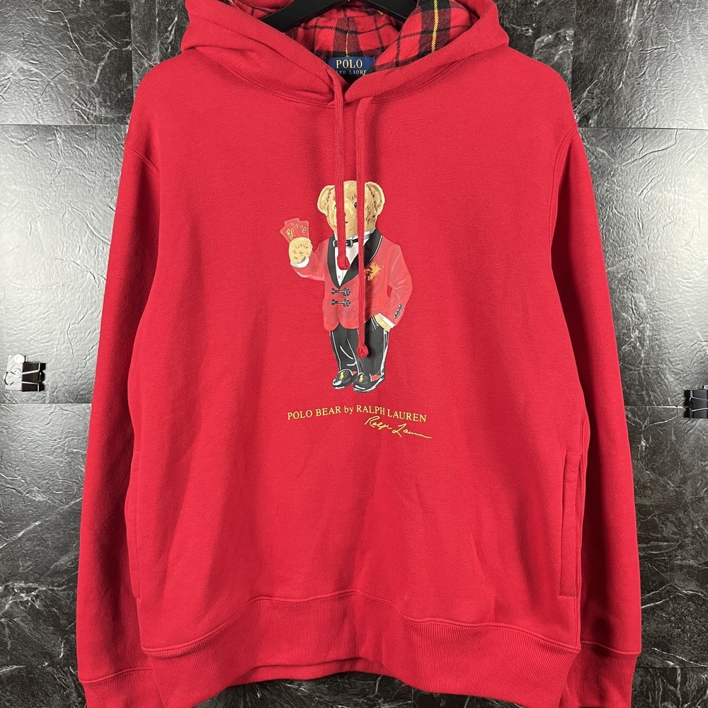 Polo Ralph Lauren Men's Red Lunar Tuxedo Polo Bear Hoodie Medium
